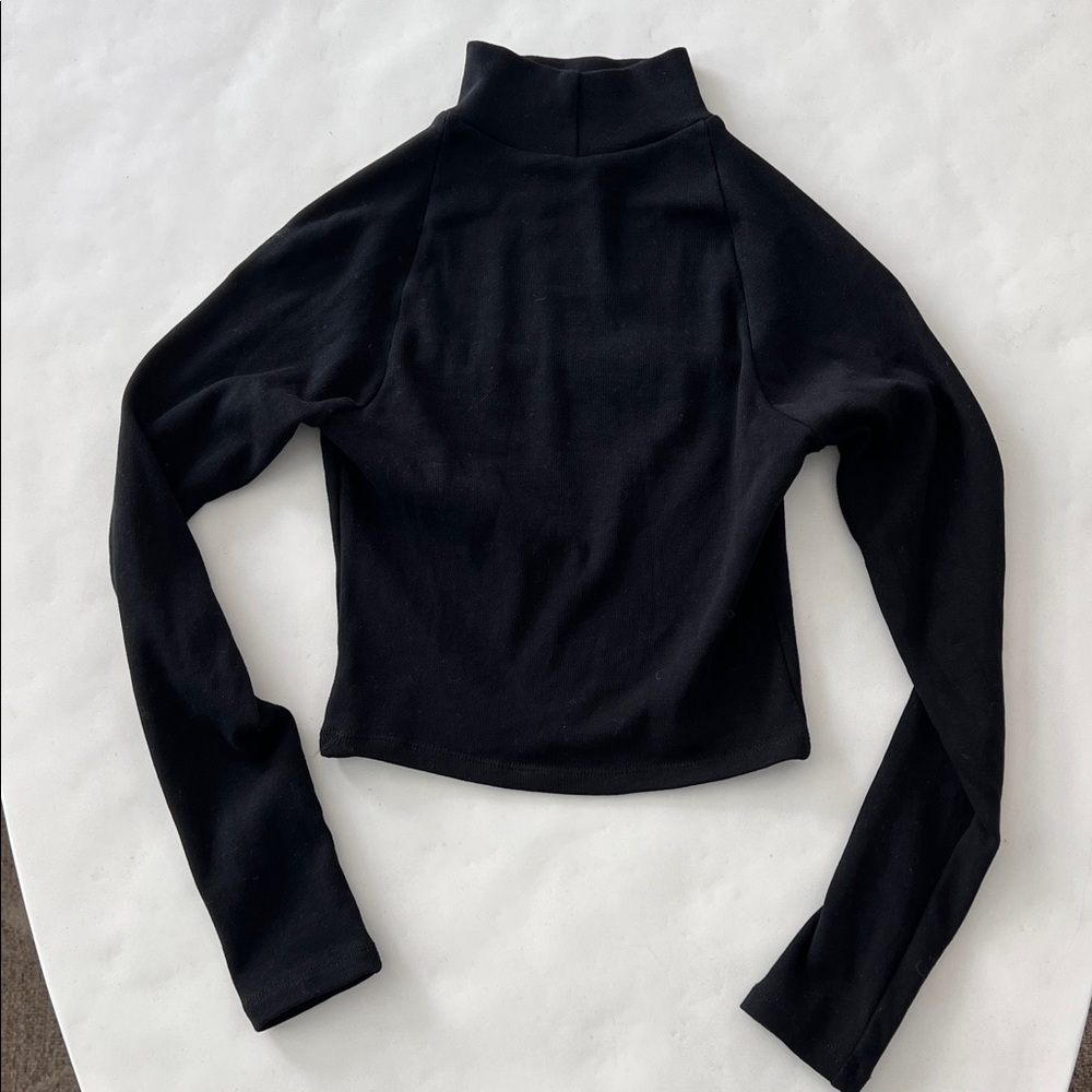 ZARA Black Longsleeve Square Neck Cuout Choker Knit Minimalist Top S - Picture 3 of 6
